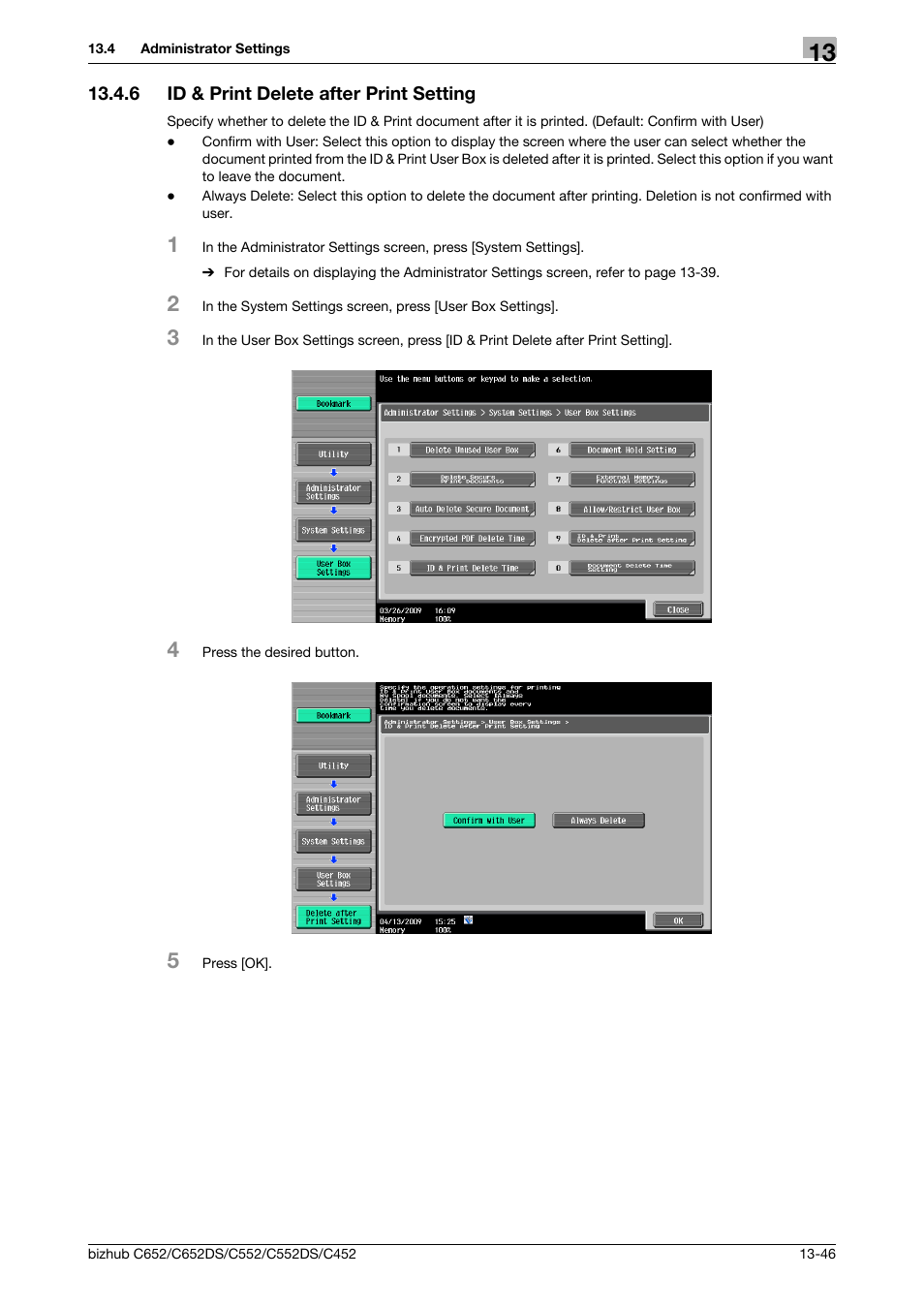 6 id & print delete after print setting, Id & print delete after print setting -46 | Konica Minolta BIZHUB C652DS User Manual | Page 240 / 312