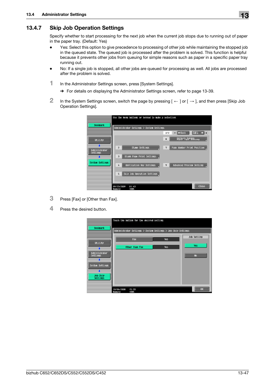 7 skip job operation settings, Skip job operation settings -47 | Konica Minolta BIZHUB C652DS User Manual | Page 241 / 312