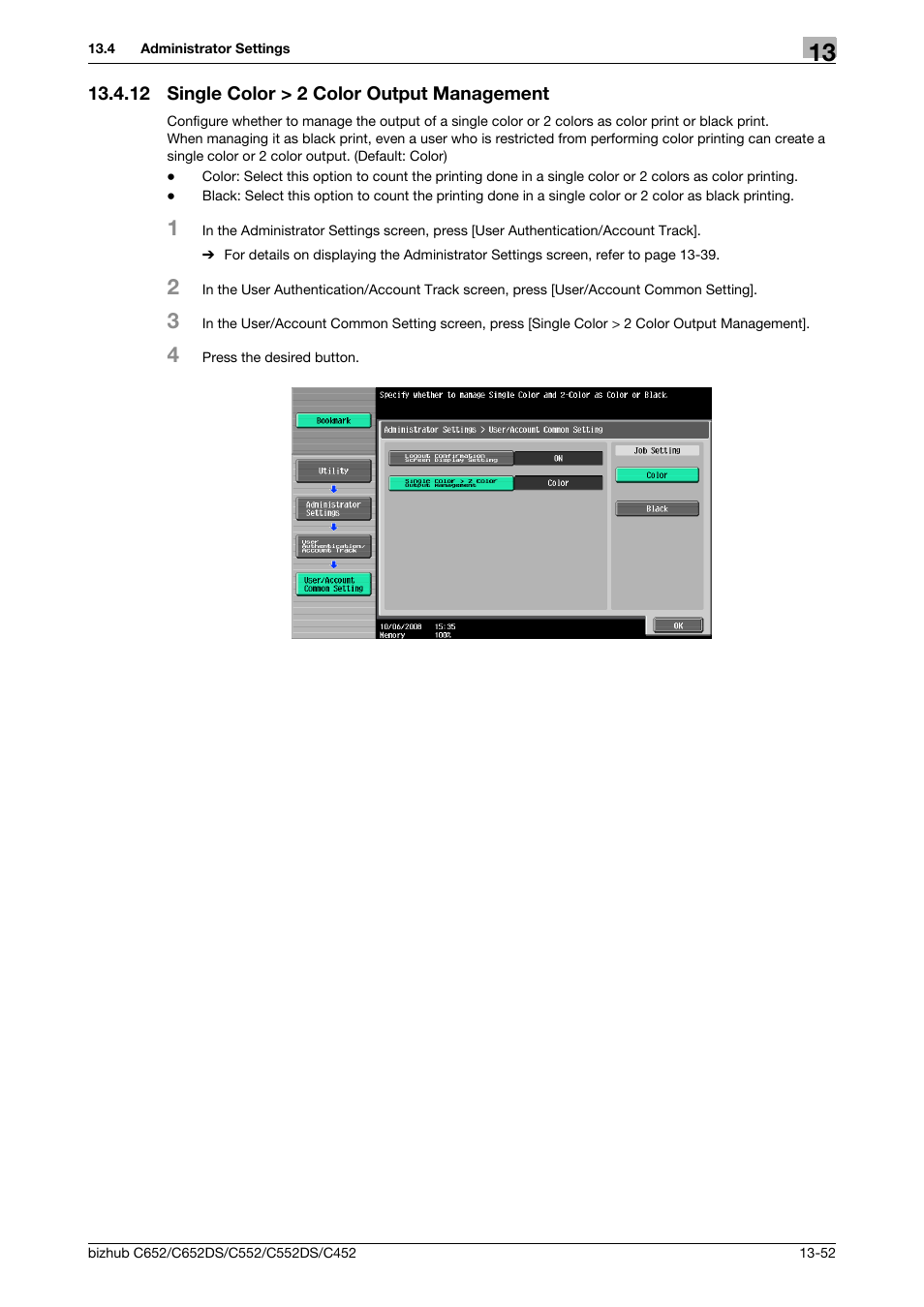 12 single color > 2 color output management, Single color > 2 color output management -52 | Konica Minolta BIZHUB C652DS User Manual | Page 246 / 312