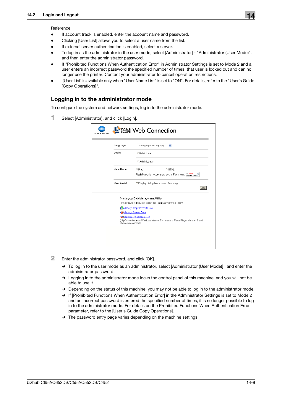 Logging in to the administrator mode, Logging in to the administrator mode -9 | Konica Minolta BIZHUB C652DS User Manual | Page 264 / 312