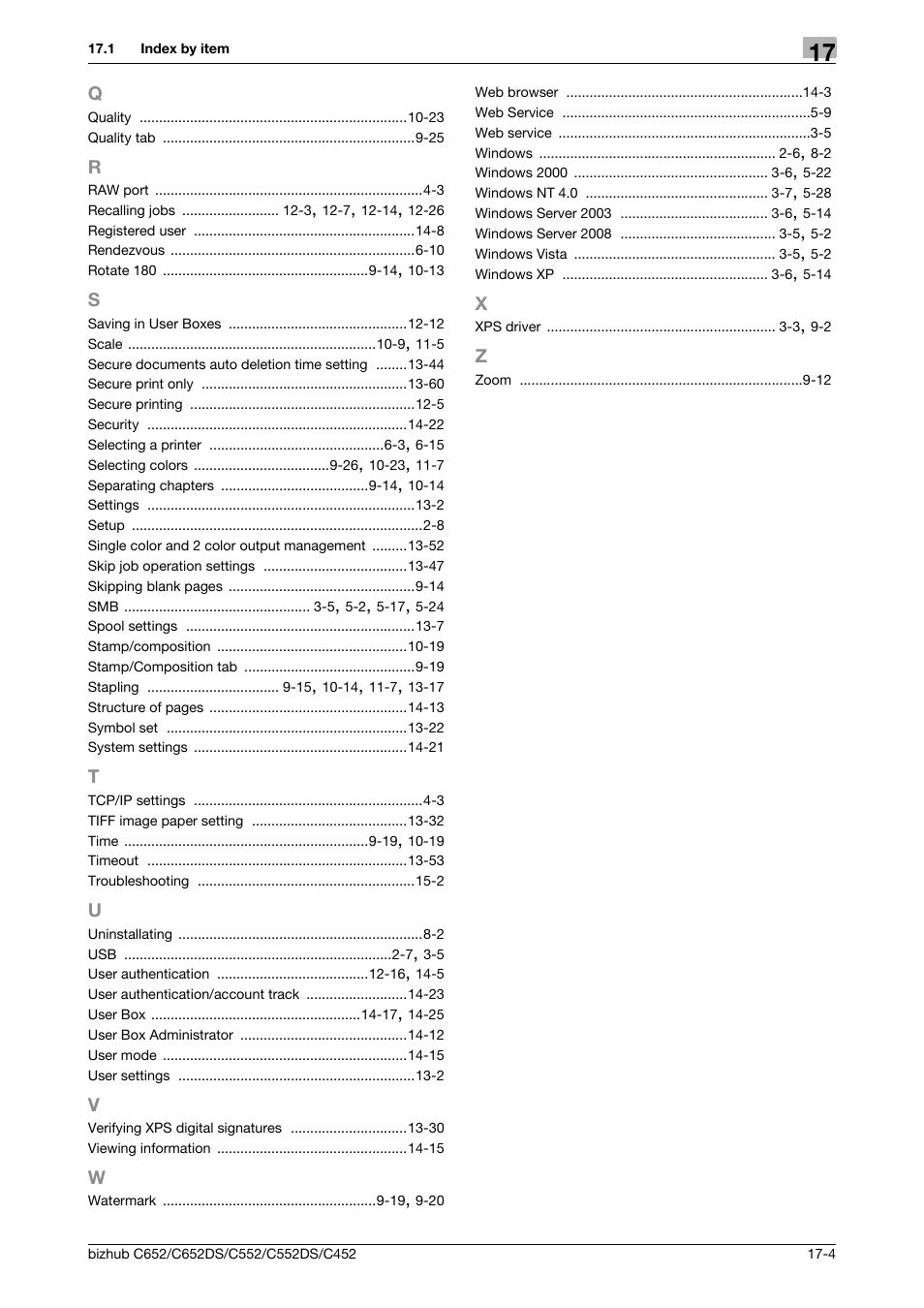 Q to z | Konica Minolta BIZHUB C652DS User Manual | Page 309 / 312