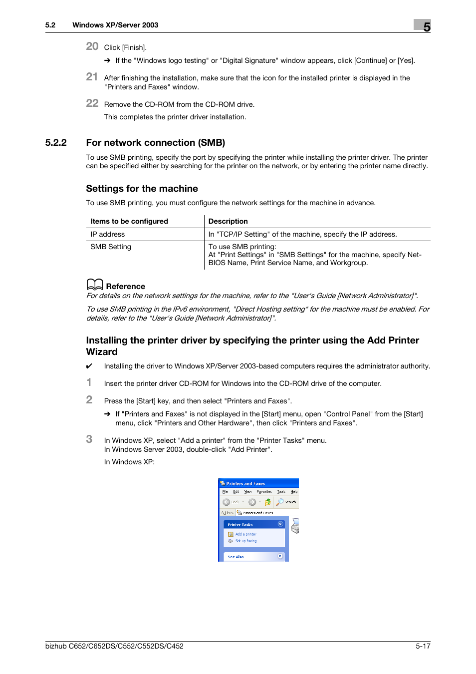 2 for network connection (smb), Settings for the machine | Konica Minolta BIZHUB C652DS User Manual | Page 55 / 312