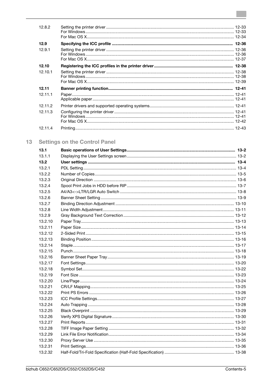 13 settings on the control panel | Konica Minolta BIZHUB C652DS User Manual | Page 6 / 312