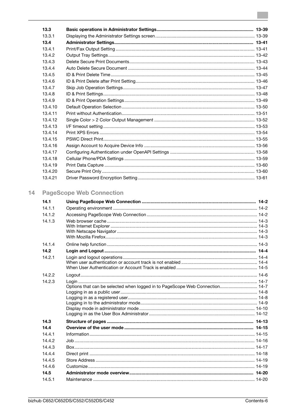 14 pagescope web connection | Konica Minolta BIZHUB C652DS User Manual | Page 7 / 312