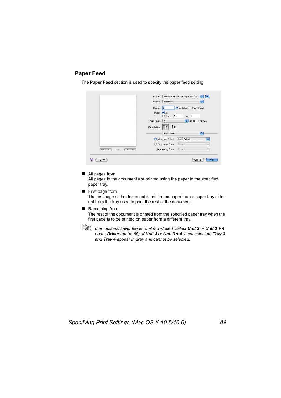 Paper feed, Paper feed 89 | Konica Minolta pagepro 5650 User Manual | Page 107 / 394