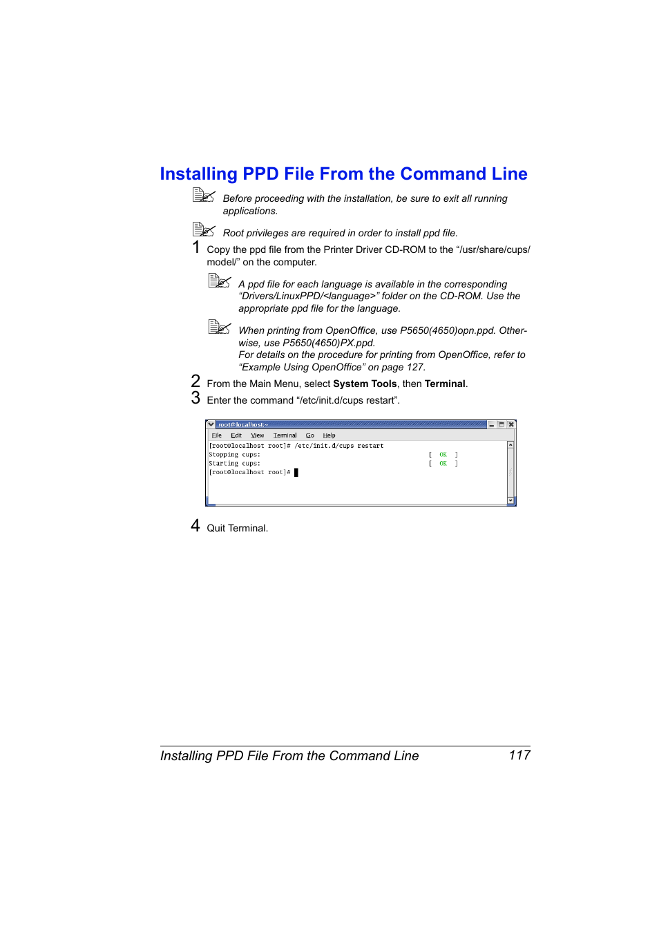 Installing ppd file from the command line, Installing ppd file from the command line 117 | Konica Minolta pagepro 5650 User Manual | Page 135 / 394