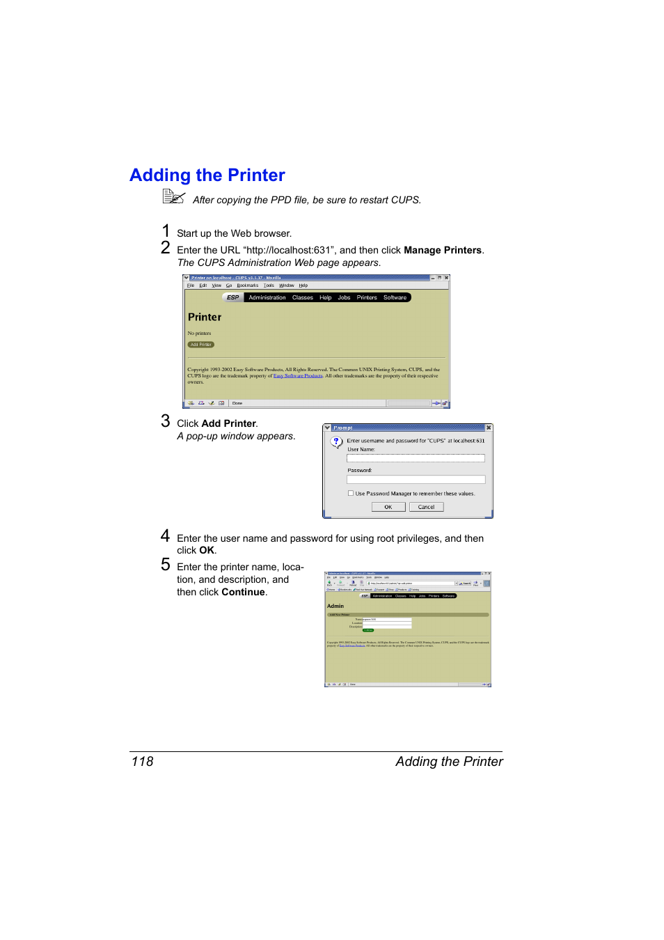 Adding the printer, Adding the printer 118 | Konica Minolta pagepro 5650 User Manual | Page 136 / 394