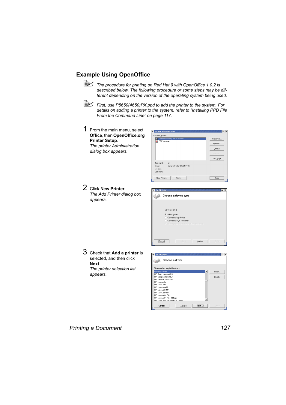 Example using openoffice, Example using openoffice 127 | Konica Minolta pagepro 5650 User Manual | Page 145 / 394