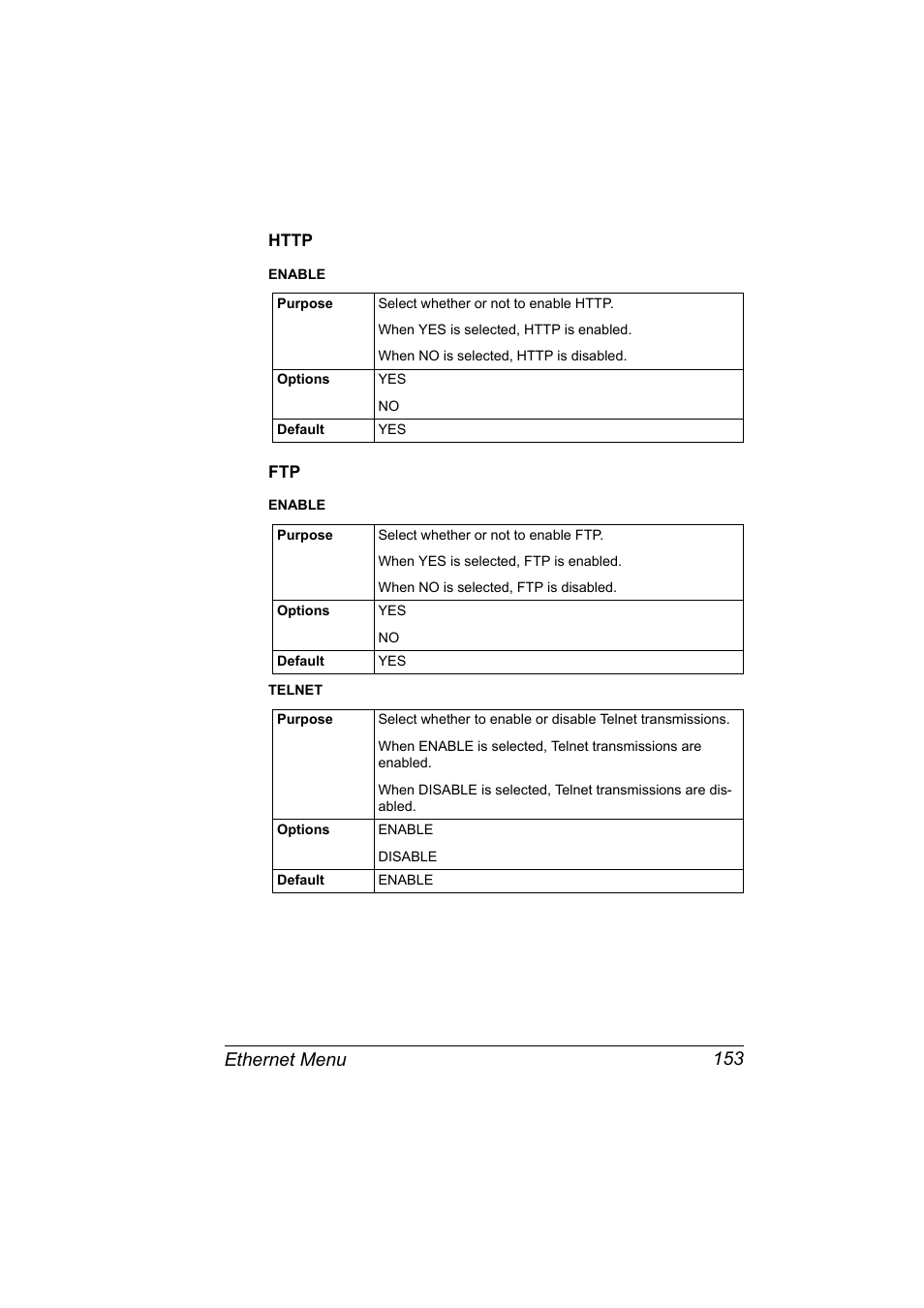 Http, Http 153 ftp 153, Ethernet menu 153 | Konica Minolta pagepro 5650 User Manual | Page 171 / 394