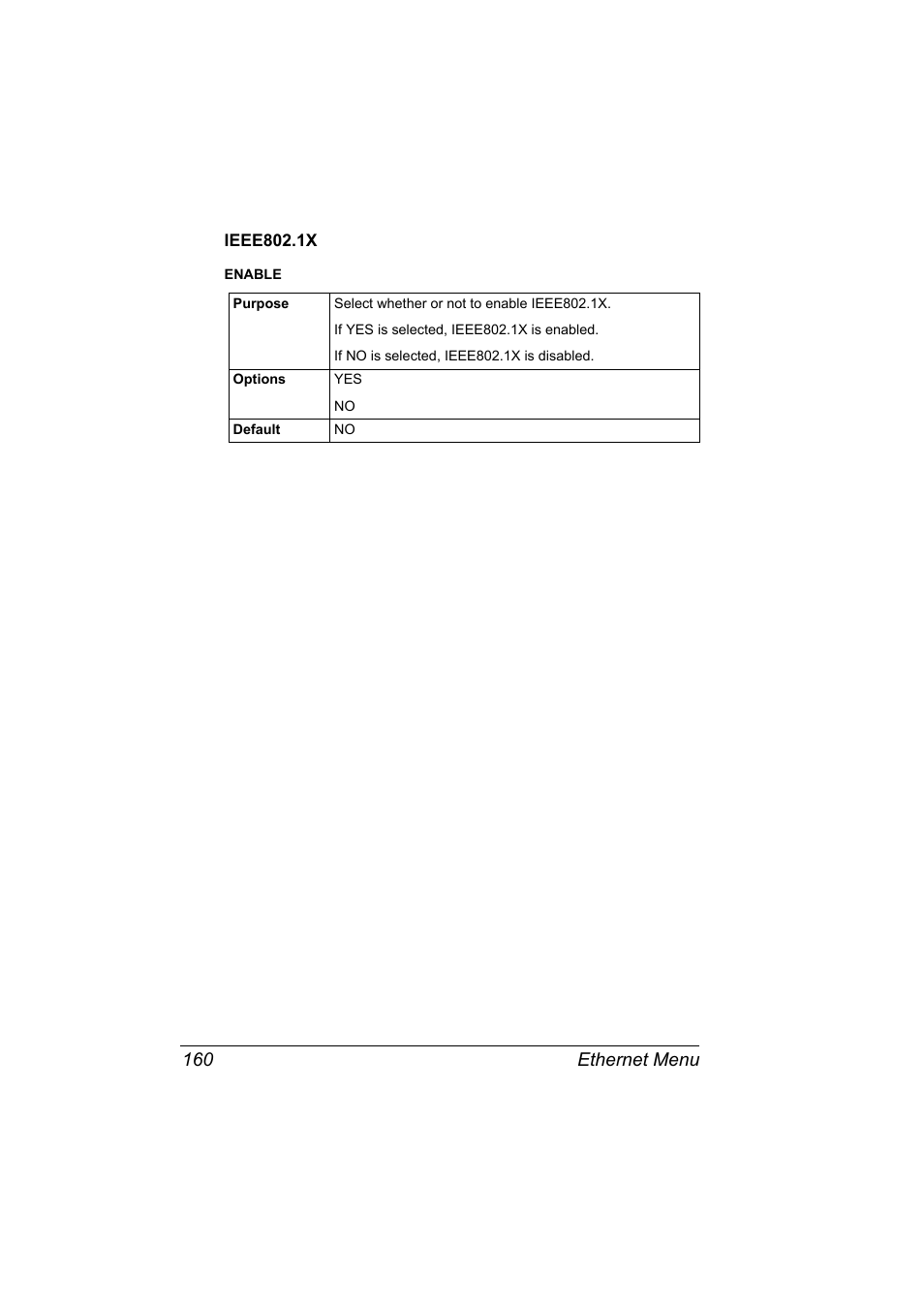 Ieee802.1x, Ieee802.1x 160, Ethernet menu 160 | Konica Minolta pagepro 5650 User Manual | Page 178 / 394