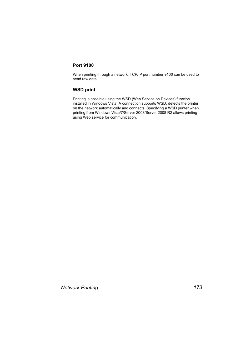 Port 9100, Wsd print, Port 9100 173 wsd print 173 | Konica Minolta pagepro 5650 User Manual | Page 191 / 394