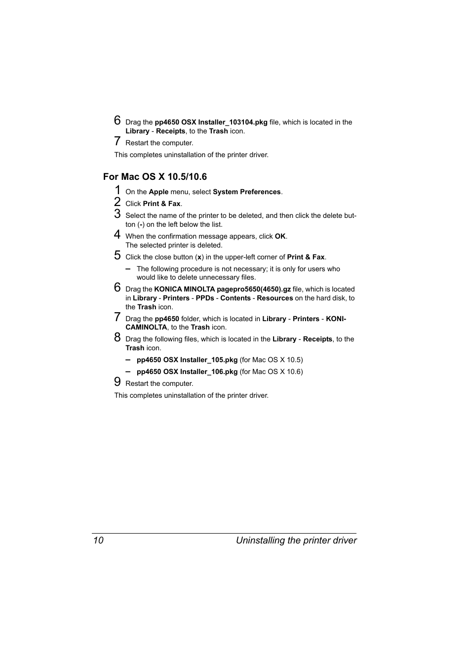 For mac os x 10.5/10.6, For mac os x 10.5/10.6 10 | Konica Minolta pagepro 5650 User Manual | Page 28 / 394