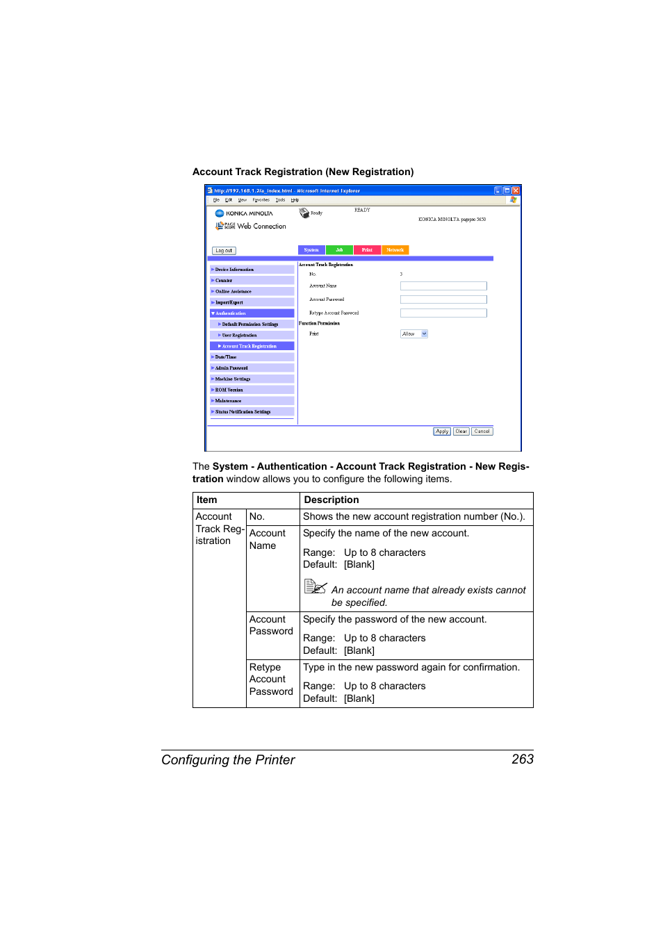 Configuring the printer 263 | Konica Minolta pagepro 5650 User Manual | Page 281 / 394