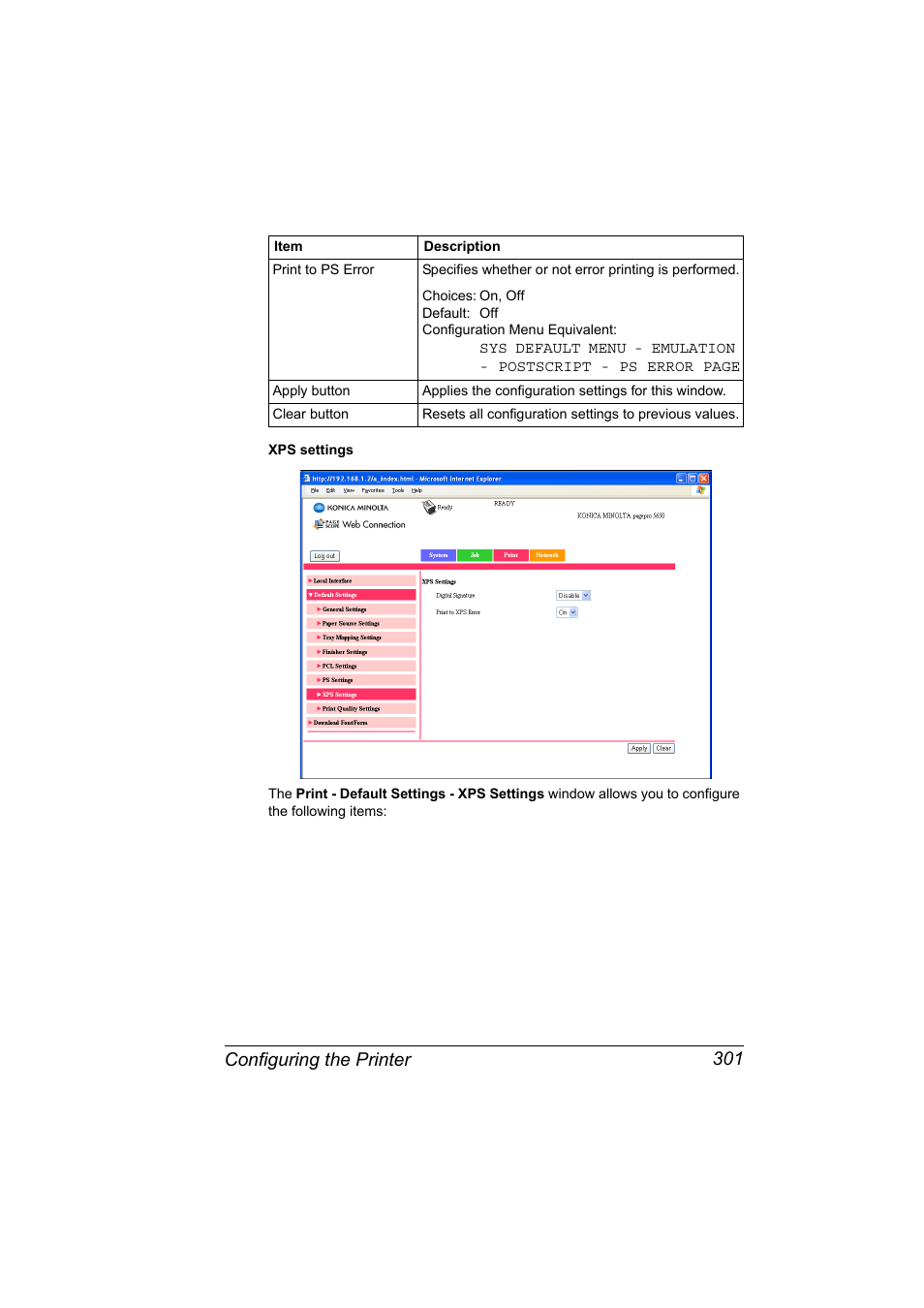 Configuring the printer 301 | Konica Minolta pagepro 5650 User Manual | Page 319 / 394