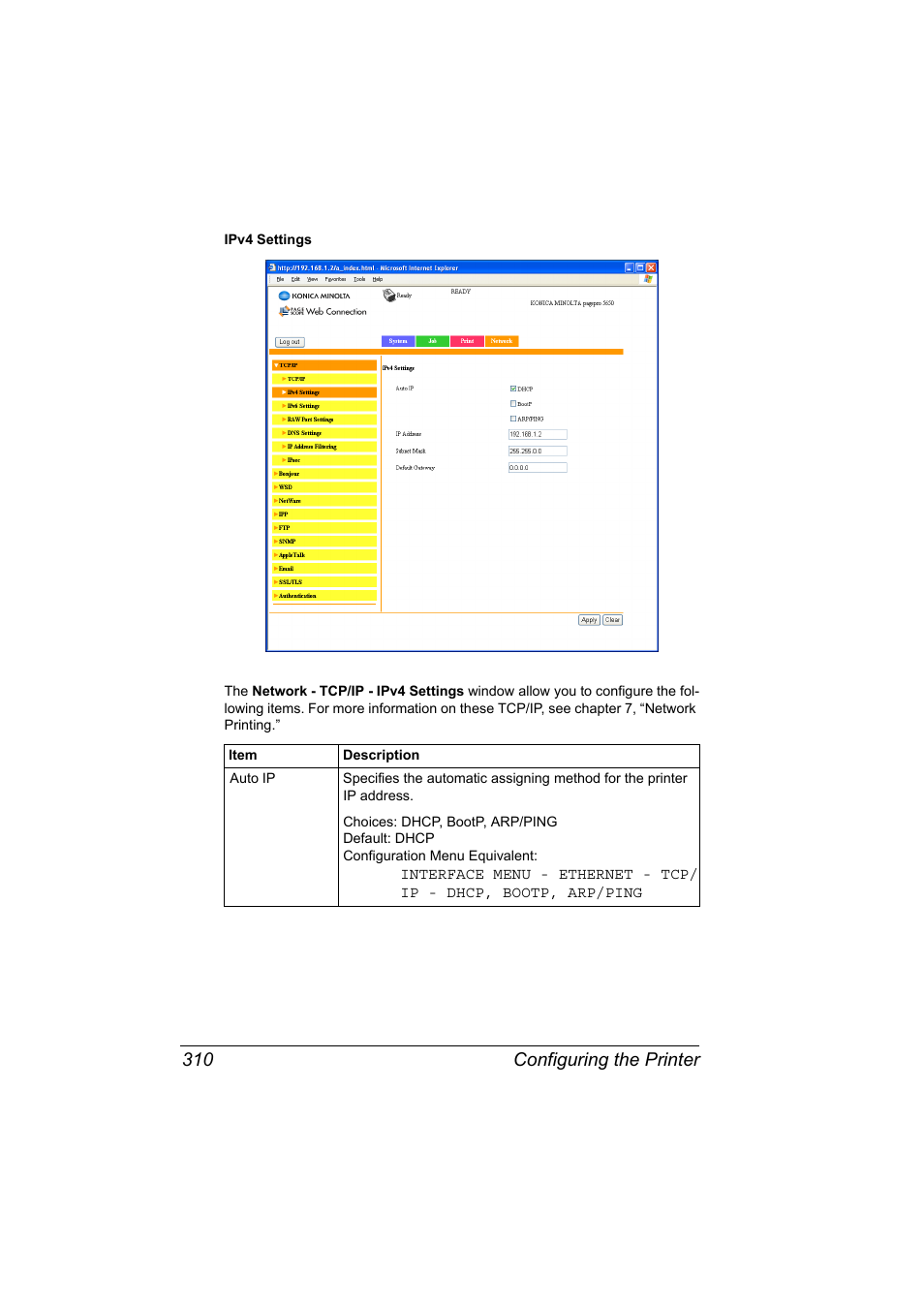 Configuring the printer 310 | Konica Minolta pagepro 5650 User Manual | Page 328 / 394
