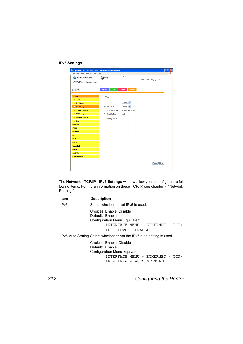 Configuring the printer 312 | Konica Minolta pagepro 5650 User Manual | Page 330 / 394