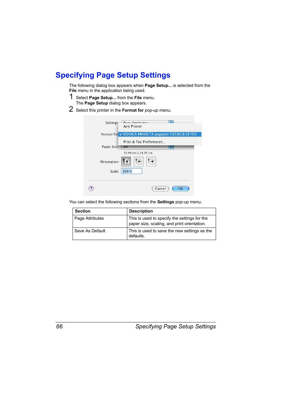 Specifying page setup settings | Konica Minolta pagepro 5650 User Manual | Page 84 / 394