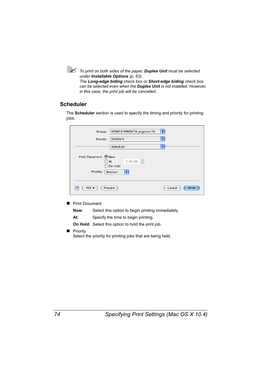 Scheduler, Scheduler 74 | Konica Minolta pagepro 5650 User Manual | Page 92 / 394