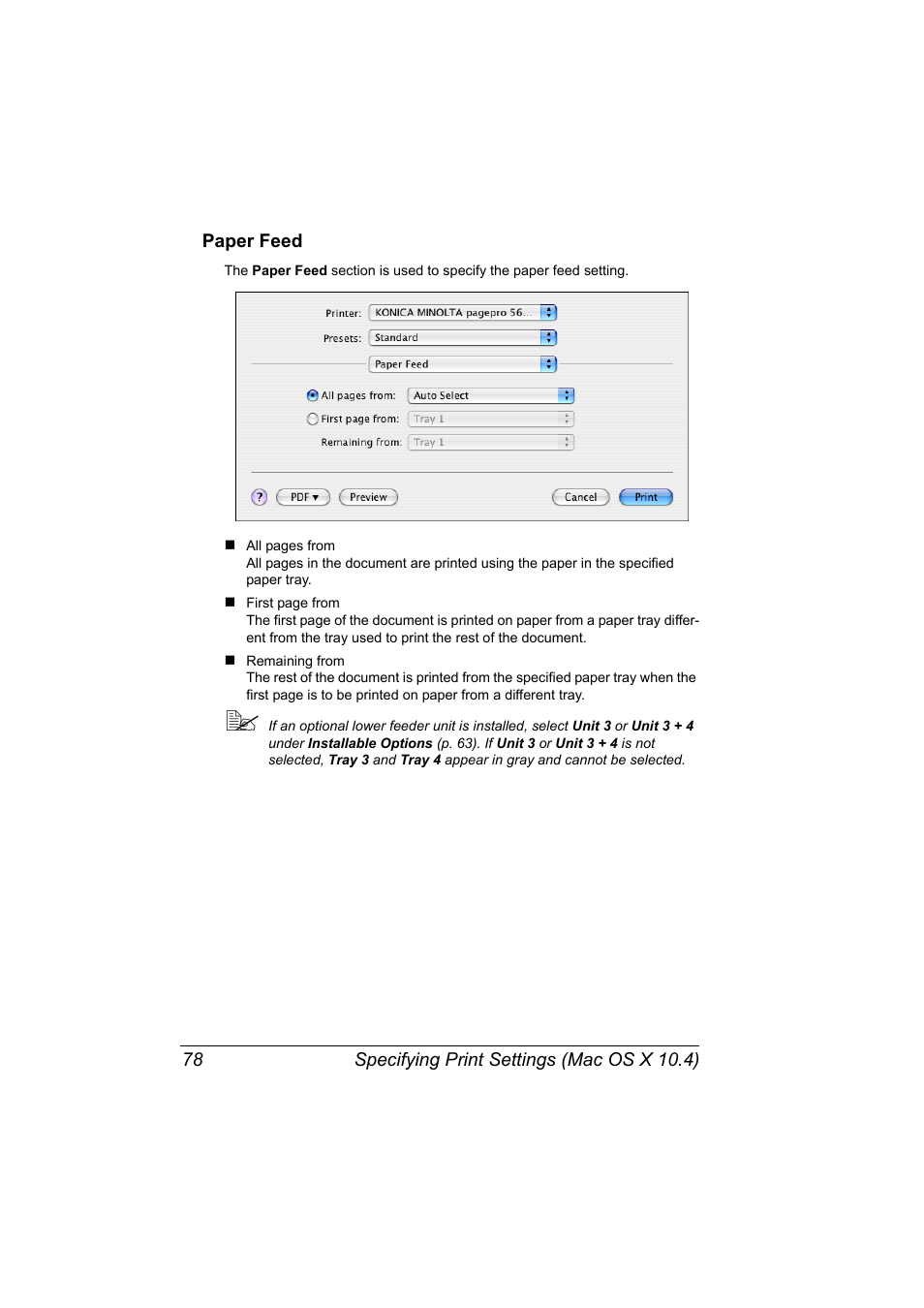 Paper feed, Paper feed 78 | Konica Minolta pagepro 5650 User Manual | Page 96 / 394