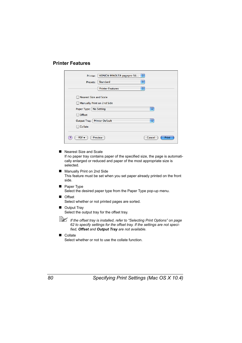 Printer features, Printer features 80 | Konica Minolta pagepro 5650 User Manual | Page 98 / 394