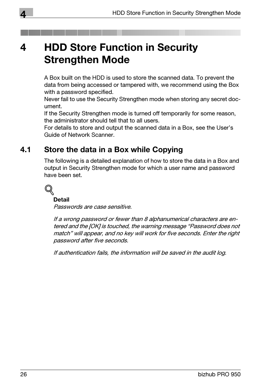 4 hdd store function in security strengthen mode, 1 store the data in a box while copying, Hdd store function in security strengthen mode | Store the data in a box while copying, 4hdd store function in security strengthen mode | Konica Minolta bizhub PRO 950 User Manual | Page 34 / 82