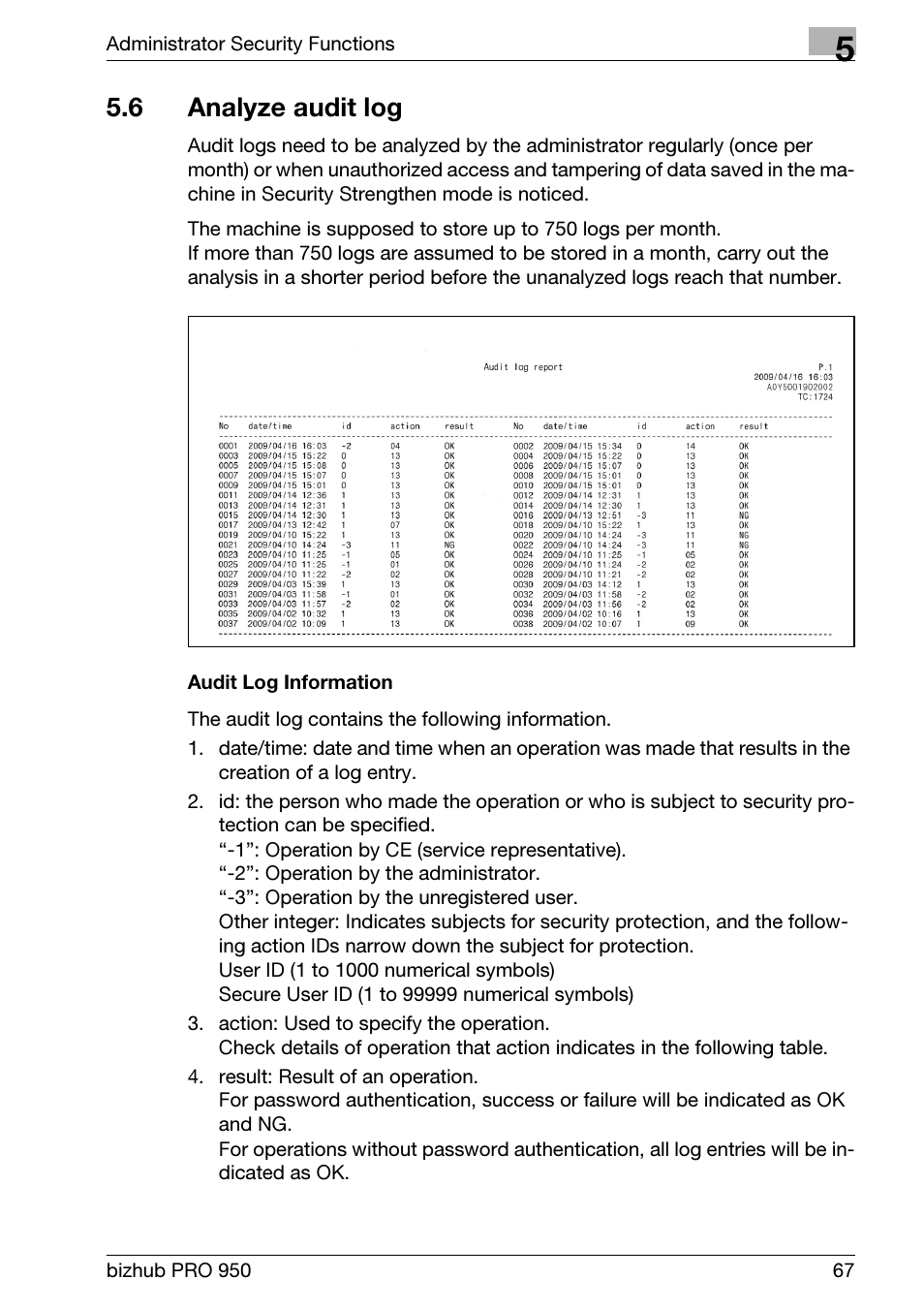 6 analyze audit log, Analyze audit log | Konica Minolta bizhub PRO 950 User Manual | Page 75 / 82