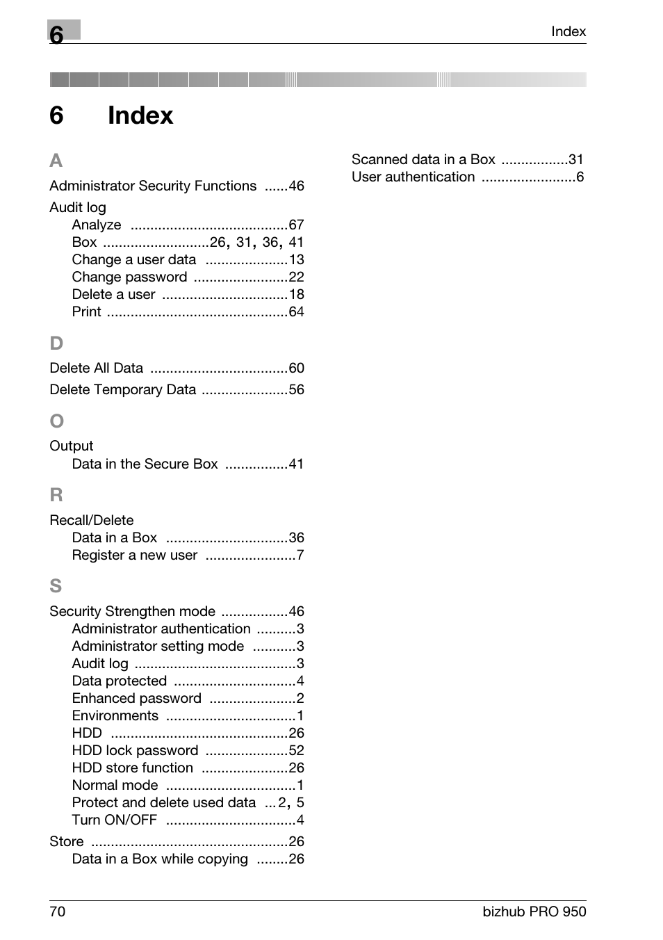 6 index, Index, 6index | Konica Minolta bizhub PRO 950 User Manual | Page 78 / 82