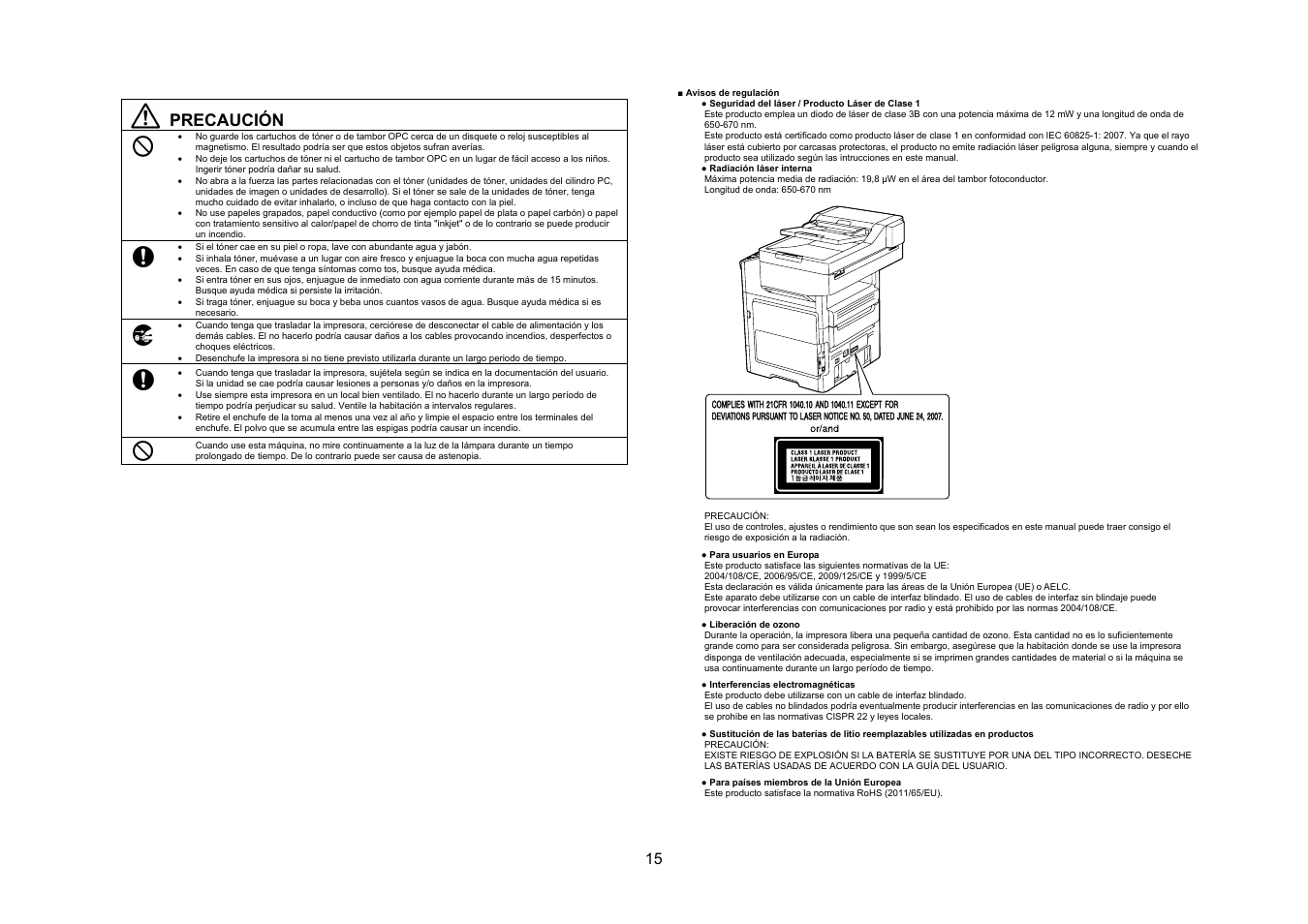 Precaución | Konica Minolta bizhub 4050 User Manual | Page 16 / 67