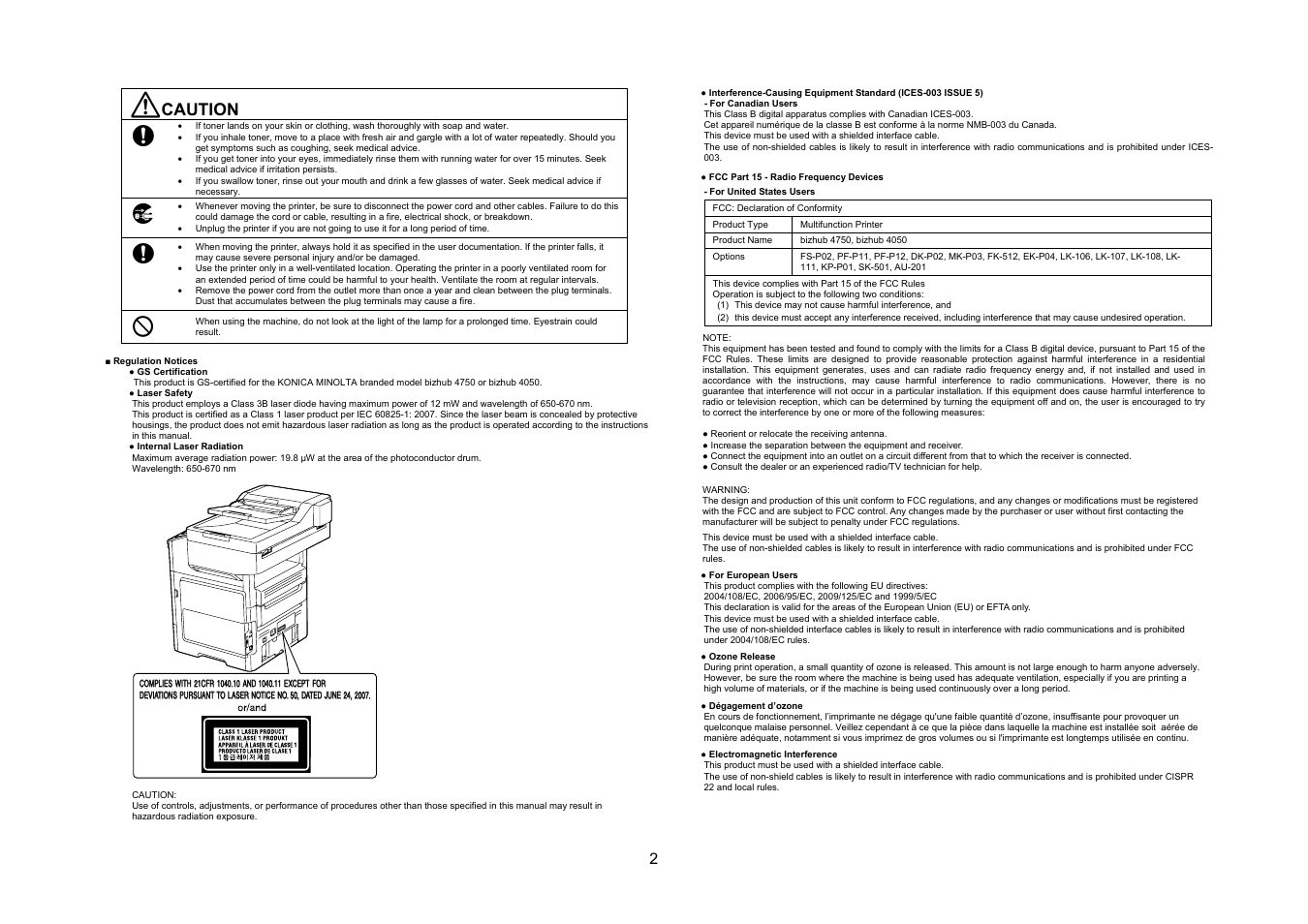 Caution | Konica Minolta bizhub 4050 User Manual | Page 3 / 67