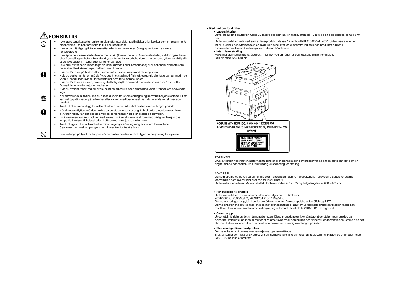 Forsiktig | Konica Minolta bizhub 4050 User Manual | Page 49 / 67