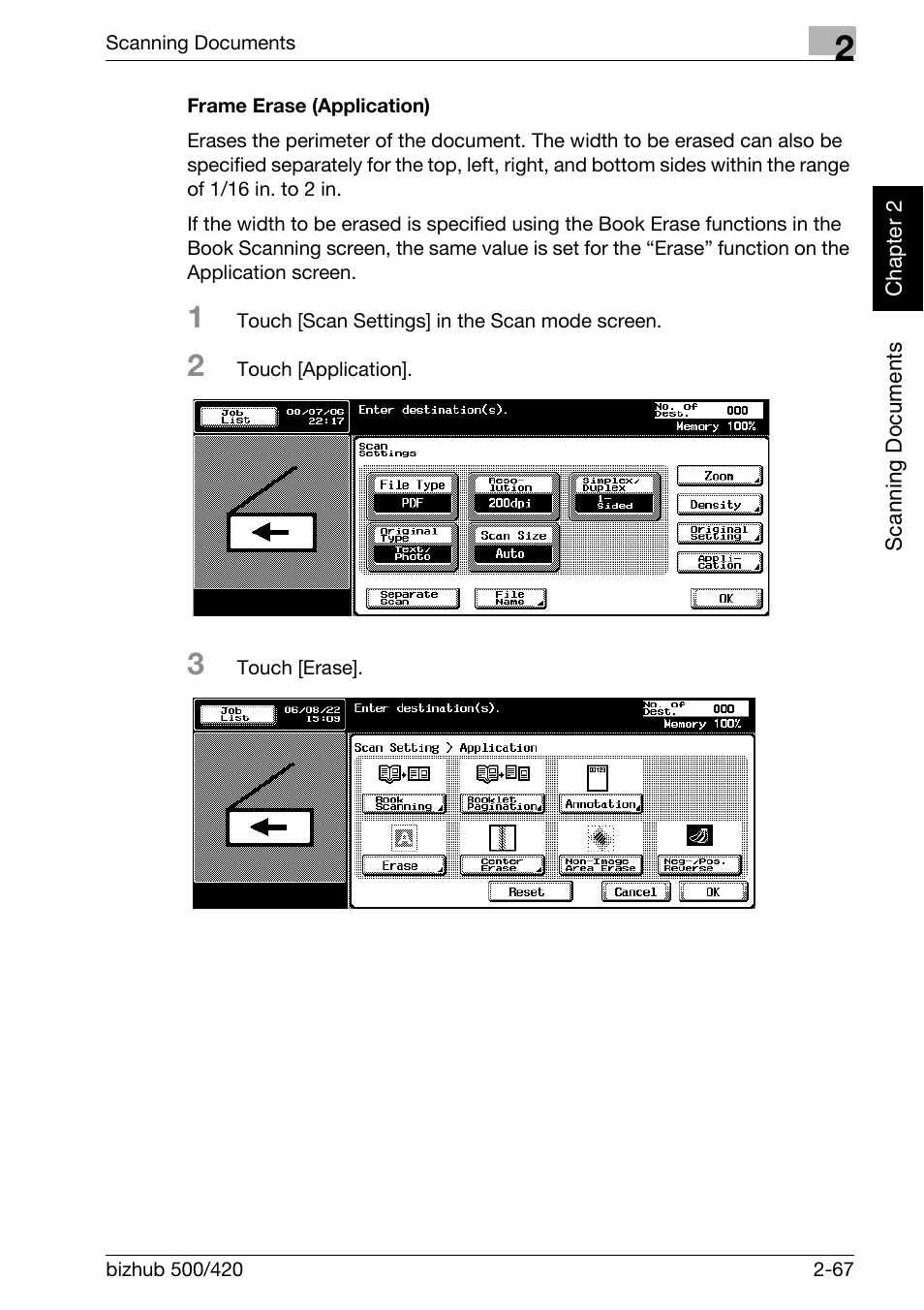 Frame erase (application) -67 | Konica Minolta bizhub 500 User Manual | Page 102 / 412