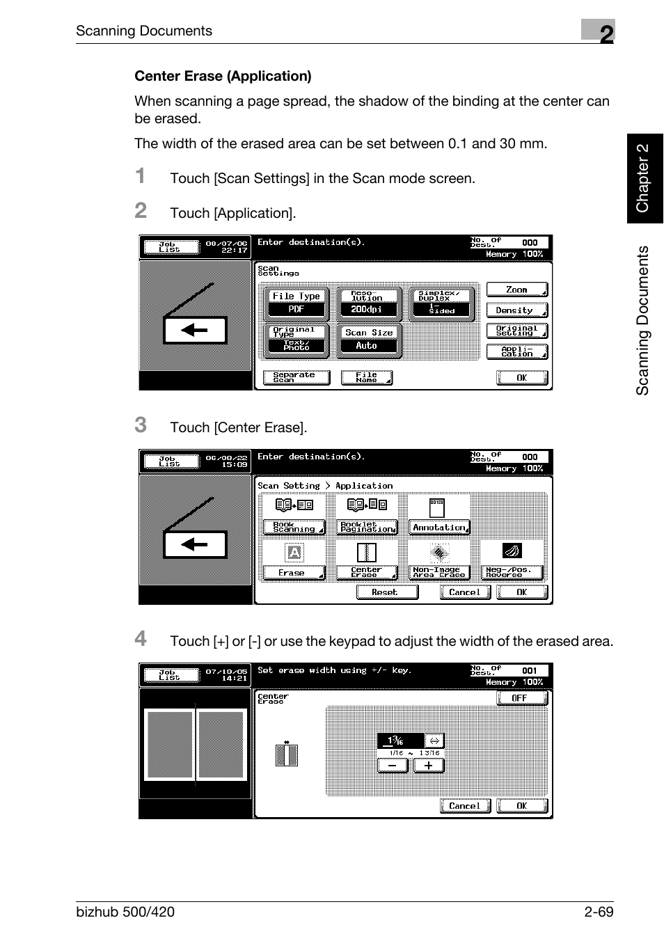 Center erase (application) -69 | Konica Minolta bizhub 500 User Manual | Page 104 / 412