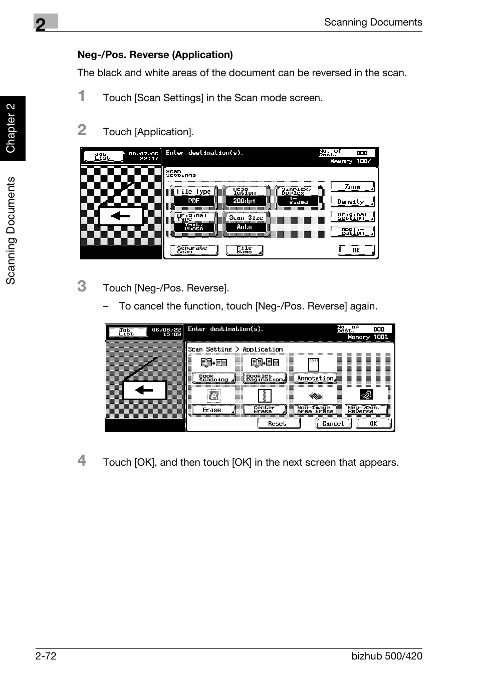 Neg-/pos. reverse (application) -72 | Konica Minolta bizhub 500 User Manual | Page 107 / 412