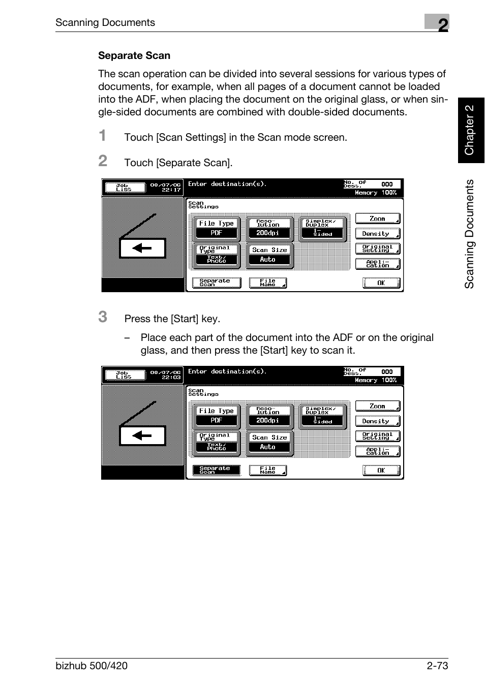 Separate scan -73 | Konica Minolta bizhub 500 User Manual | Page 108 / 412