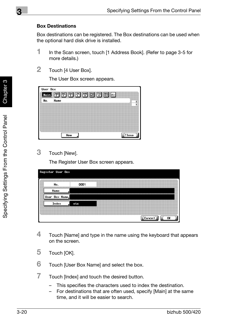 Box destinations -20 | Konica Minolta bizhub 500 User Manual | Page 145 / 412