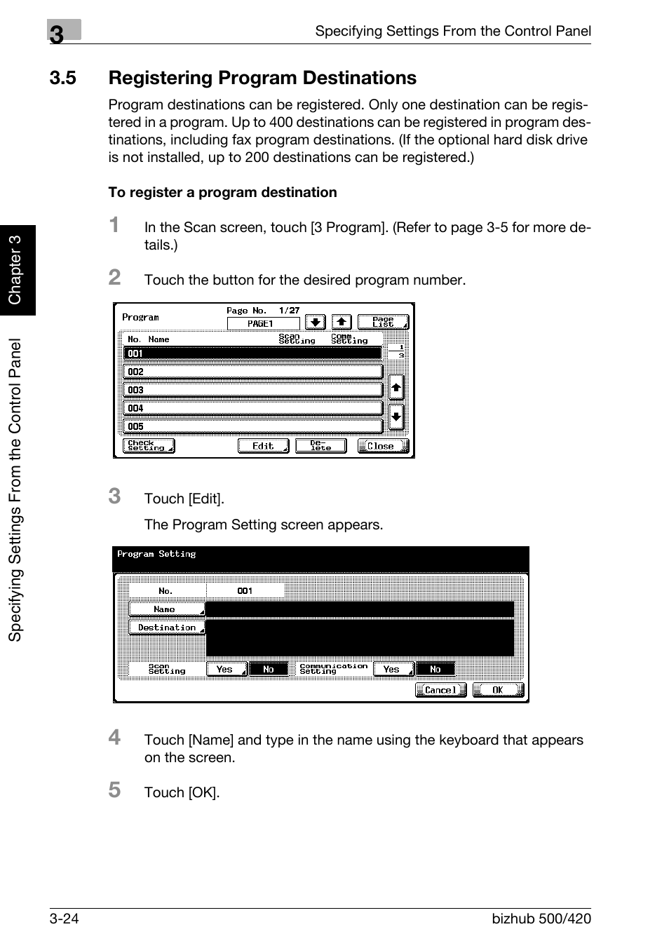 5 registering program destinations, Registering program destinations -24, To register a program destination -24 | Konica Minolta bizhub 500 User Manual | Page 149 / 412