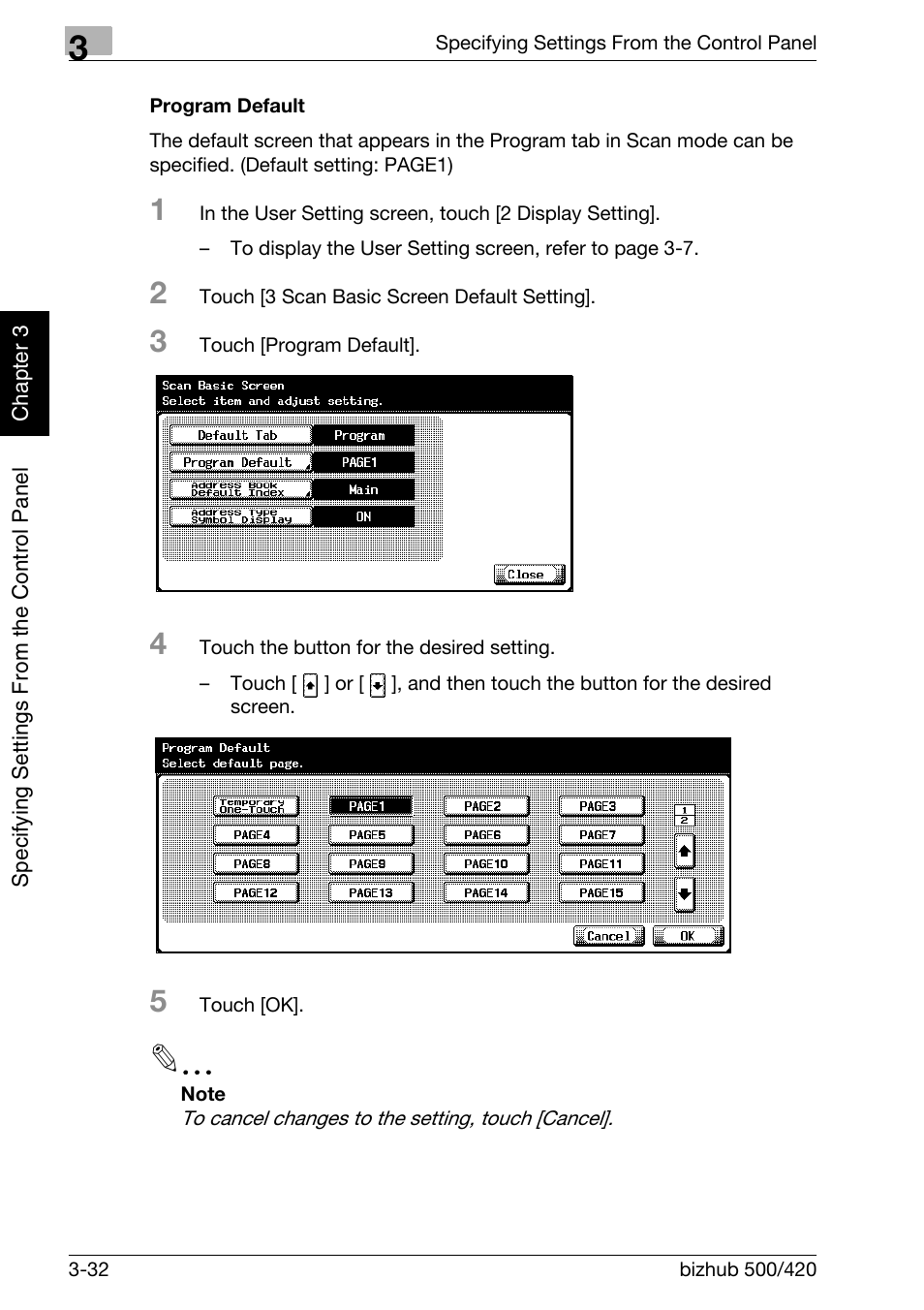 Program default -32 | Konica Minolta bizhub 500 User Manual | Page 157 / 412