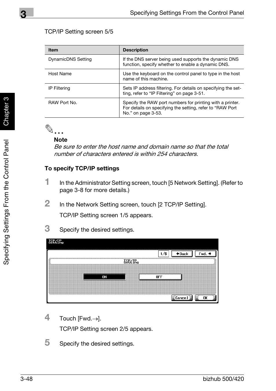 To specify tcp/ip settings -48 | Konica Minolta bizhub 500 User Manual | Page 173 / 412