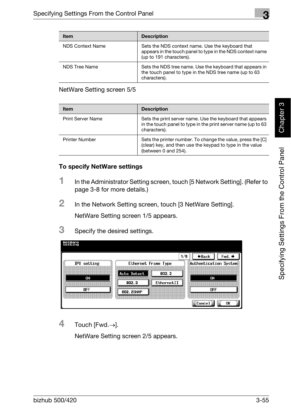 To specify netware settings -55 | Konica Minolta bizhub 500 User Manual | Page 180 / 412