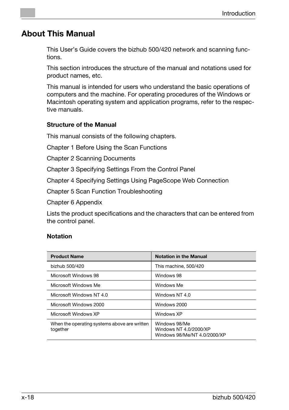 About this manual | Konica Minolta bizhub 500 User Manual | Page 19 / 412