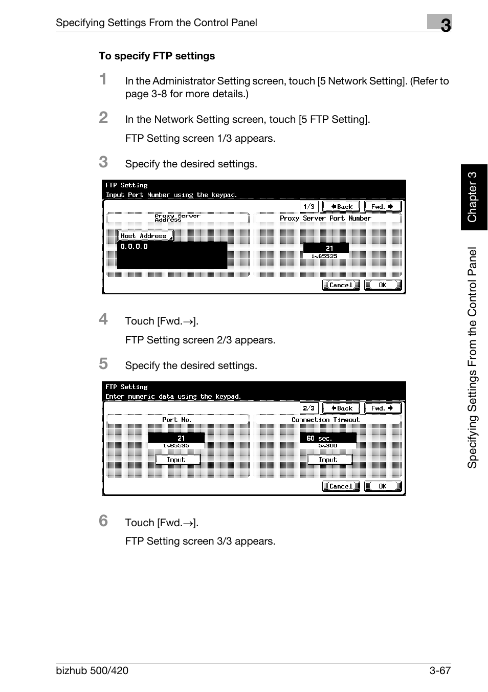 To specify ftp settings -67 | Konica Minolta bizhub 500 User Manual | Page 192 / 412