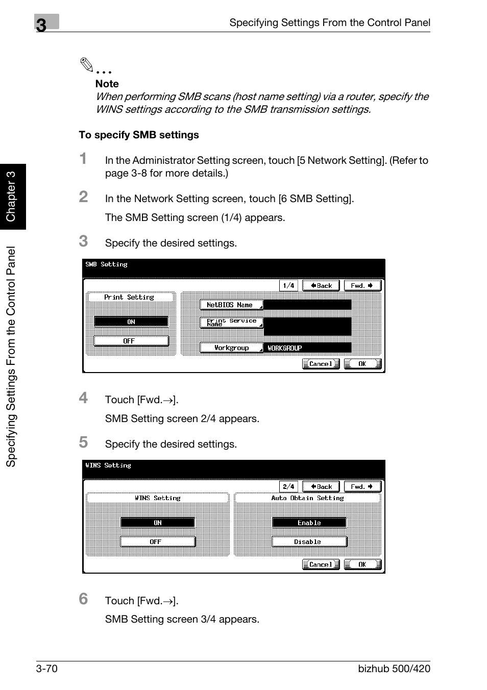 To specify smb settings -70 | Konica Minolta bizhub 500 User Manual | Page 195 / 412