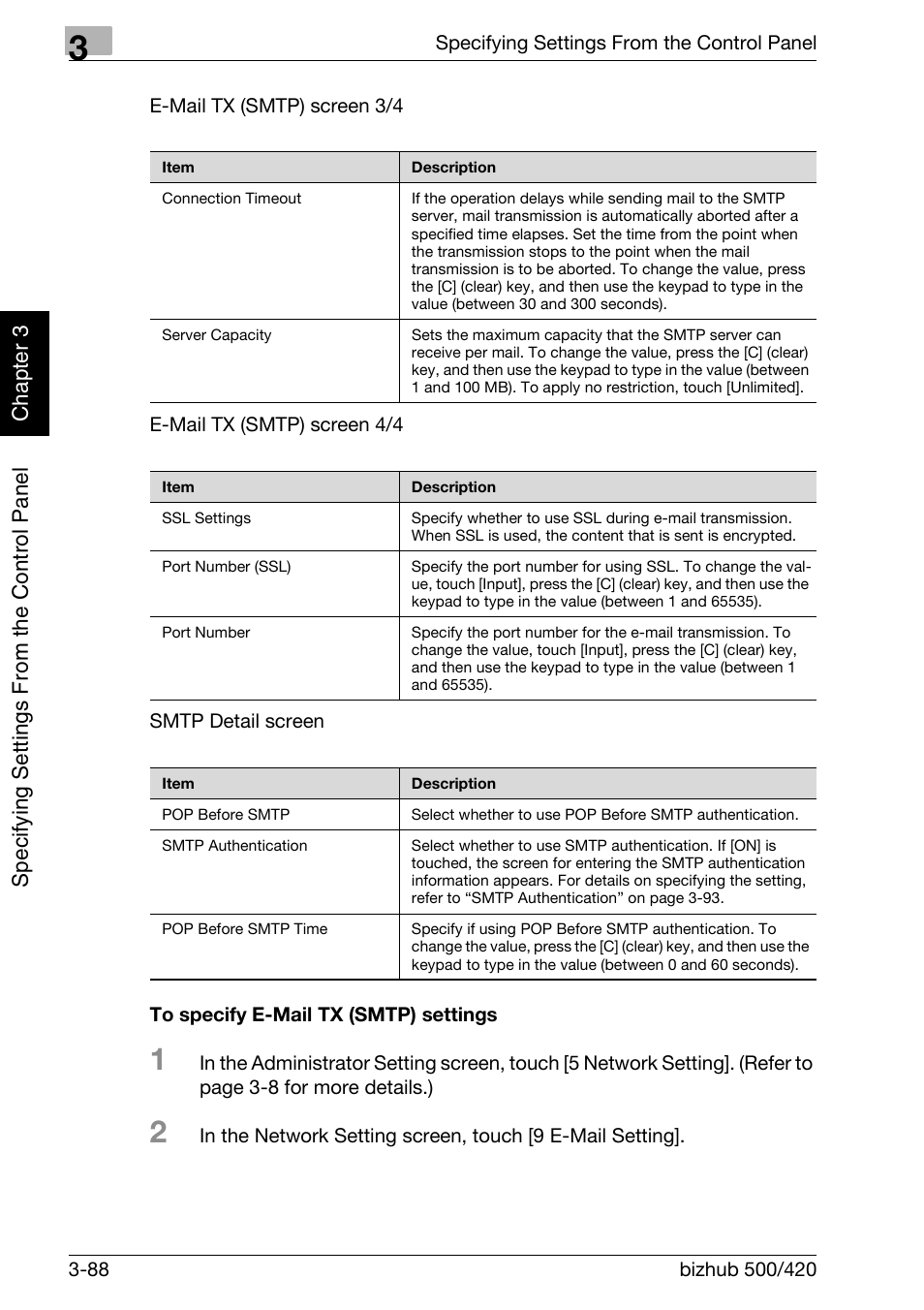 To specify e-mail tx (smtp) settings -88 | Konica Minolta bizhub 500 User Manual | Page 213 / 412