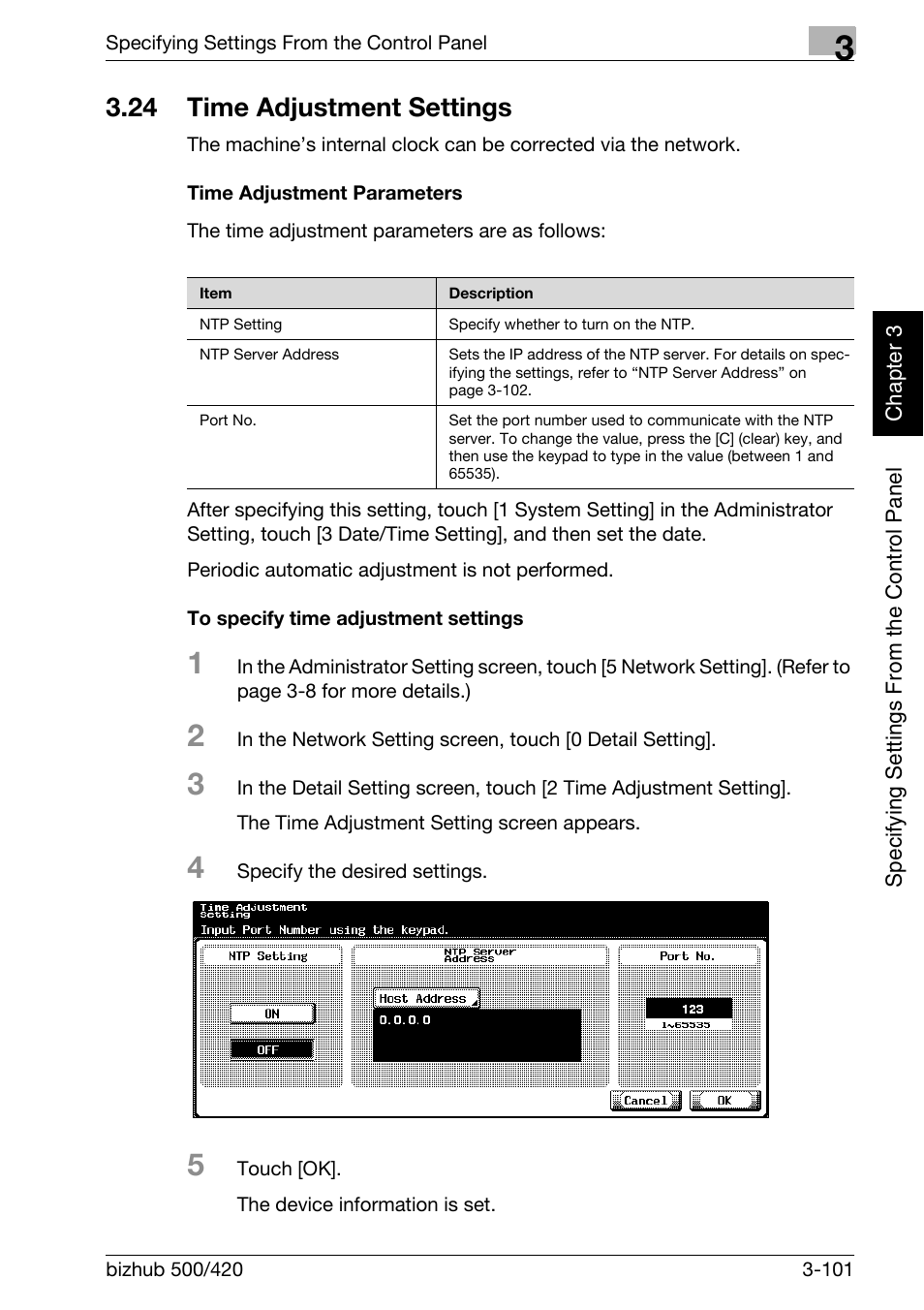 24 time adjustment settings, Time adjustment settings -101 | Konica Minolta bizhub 500 User Manual | Page 226 / 412