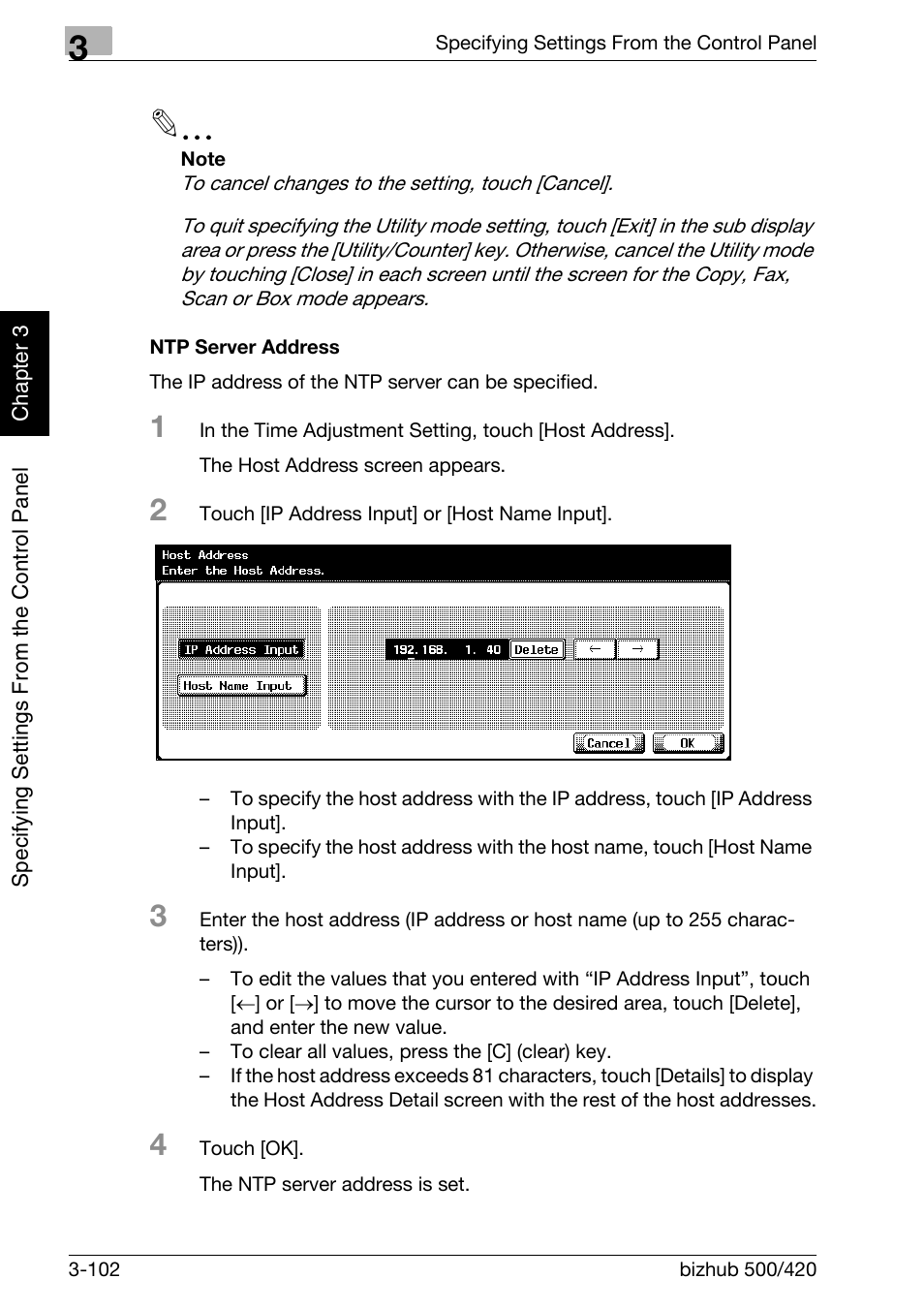 Ntp server address -102 | Konica Minolta bizhub 500 User Manual | Page 227 / 412