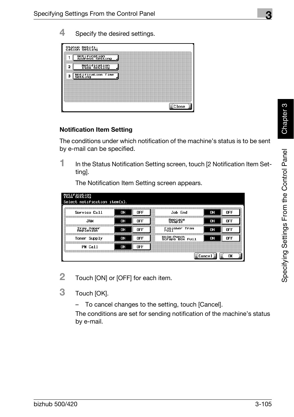 Notification item setting -105 | Konica Minolta bizhub 500 User Manual | Page 230 / 412