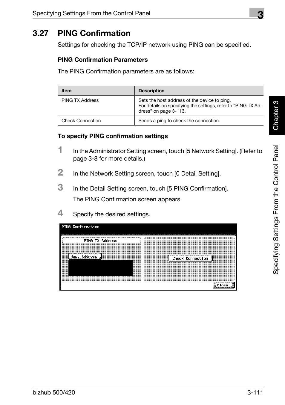 27 ping confirmation, Ping confirmation -111 | Konica Minolta bizhub 500 User Manual | Page 236 / 412