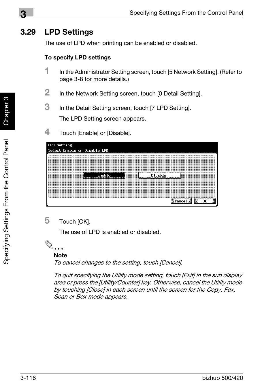 29 lpd settings, Lpd settings -116, To specify lpd settings -116 | Konica Minolta bizhub 500 User Manual | Page 241 / 412