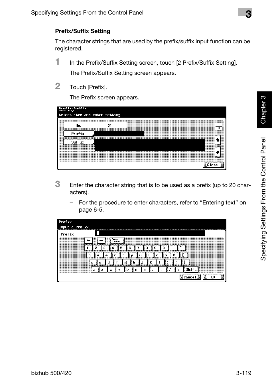 Prefix/suffix setting -119 | Konica Minolta bizhub 500 User Manual | Page 244 / 412