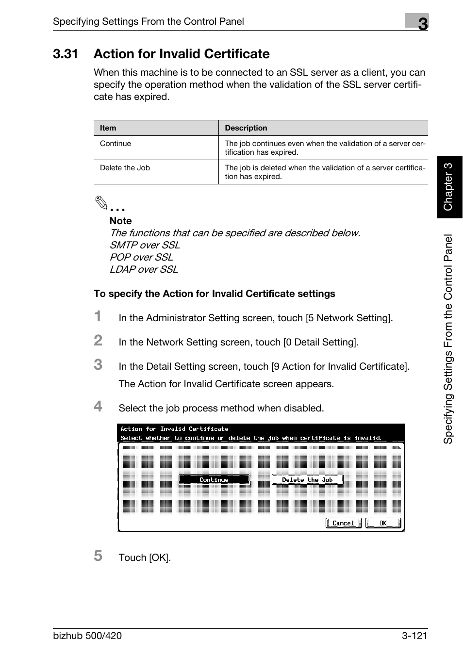 31 action for invalid certificate, Action for invalid certificate -121 | Konica Minolta bizhub 500 User Manual | Page 246 / 412